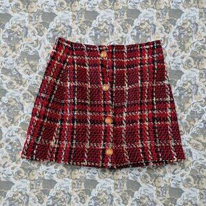 GOODNIGHT MACAROON Red Black Gold Boucle Skirt Size XS